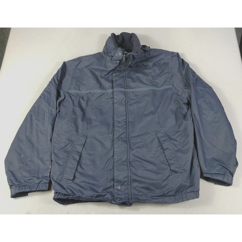 Vintage Nautica Jacket Mens 2XL Blue Reversible Fleece Lined Distressed 90s Hood